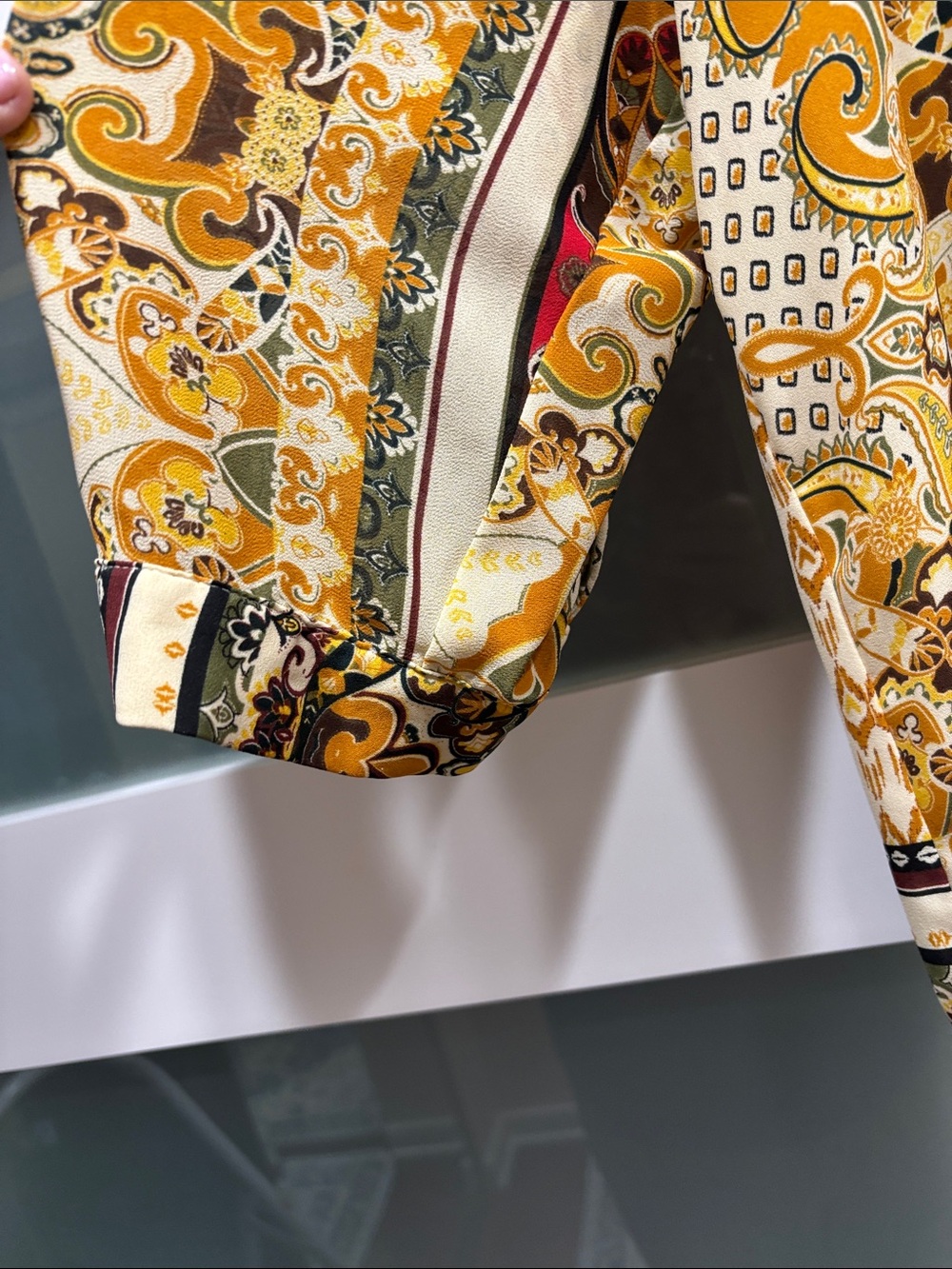 Rose & Olive womens Patchwork Paisley Button-Down Shirt in Yellow, Red and Cream - Picture 2 of 3